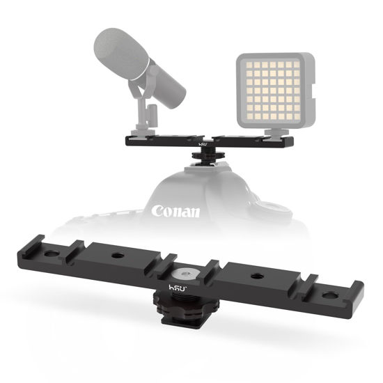 Picture of HSU Cold Shoe Mount Bracket, Triple-Head Hot Shoe Mount, and 1/4 Screw Port, Aluminum Cold Shoe Plate Adapter with Cable Slot Bayonet for Microphone, Led Video Light, Monitor (Extension)