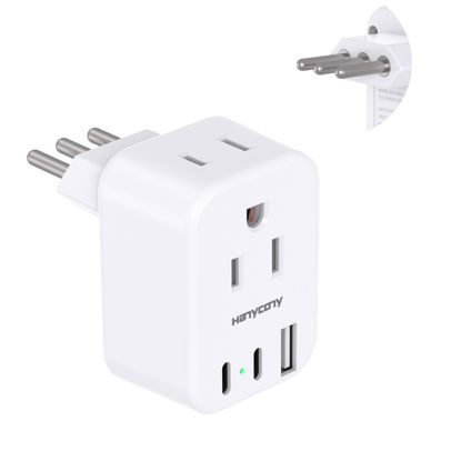 Picture of Italy Travel Power Plug Adapter, Type L Plug Adapter with 2 Outlets 3 USB Ports(2 USB C) for US to Italy Rome Uruguay Chile