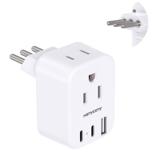 Picture of Italy Travel Power Plug Adapter, Type L Plug Adapter with 2 Outlets 3 USB Ports(2 USB C) for US to Italy Rome Uruguay Chile