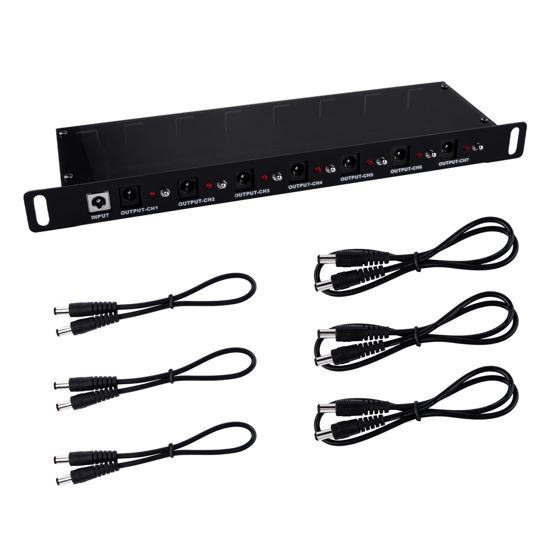 Picture of GeeekPi DC PDU Lite 7-CH 0.5U Rack-Mount Power Distribution Unit for DeskPi Rackmate T1/T0/T2 and 10 Inch Server Cabinet, 7 Outlets, with 3PCS 25cm DC5521 Cables and 3PCS 50cm DC5521 Cables