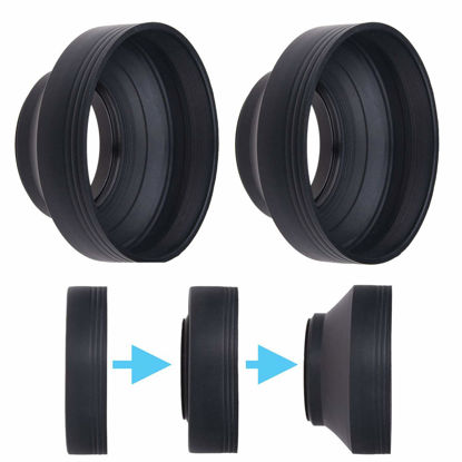 Picture of Camera Lens Hood - Rubber - Set of 2 - Collapsible in 3 Steps - Sun Shade/Shield - Reduces Lens Flare and Glare - Blocks Excess Sunlight for Enhanced Photography and Video Footage