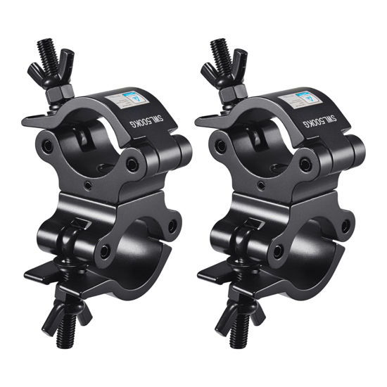 Picture of TUV Pro-Swivel Truss Clamp Black 2 inch, 2 Pack Rualin Heavy Duty 500kg Swivel Coupler 50mm Truss Clamps, Dual Head Turn As Needed Two 360 Degree Lighting Clamps, Fit truss OD 48-52mm / 2”