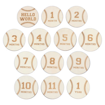 Picture of Baby Monthly Milestone Cards - Wooden Monthly Milestone Discs - Newborn Photography Props to Document Your Baby´s Growth - Baby Announcement Sign (Baseball Card)