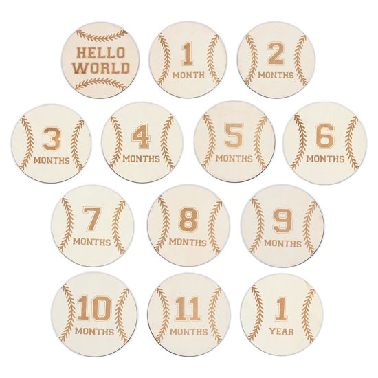 Picture of Baby Monthly Milestone Cards - Wooden Monthly Milestone Discs - Newborn Photography Props to Document Your Baby´s Growth - Baby Announcement Sign (Baseball Card)
