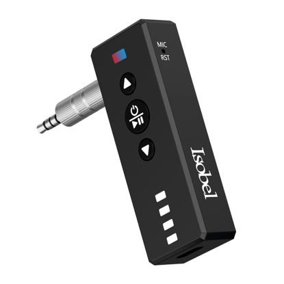 Picture of Isobel Bluetooth 5.4 Transmitter Receiver, 3 in 1 Portable Wireless Bluetooth Audio Adapter to Any 3.5mm AUX Jack for TV PC Car Airplanes Boats Home Stereo Gym with Micphone, TF Card Fast Playback MP3