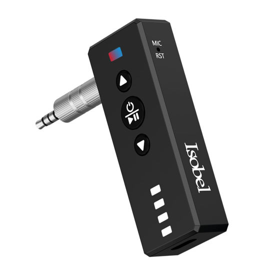 Picture of Isobel Bluetooth 5.4 Transmitter Receiver, 3 in 1 Portable Wireless Bluetooth Audio Adapter to Any 3.5mm AUX Jack for TV PC Car Airplanes Boats Home Stereo Gym with Micphone, TF Card Fast Playback MP3
