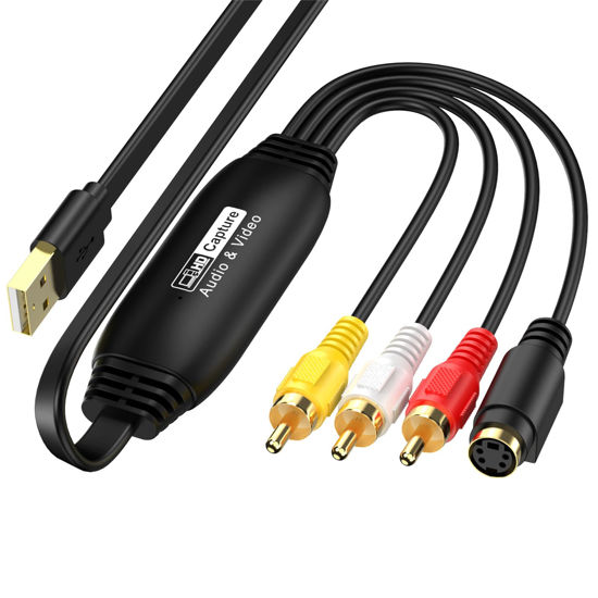 Picture of VHS to Digital Converter, USB Video Capture Card, RCA AV to USB Audio Video Transfer Grabber, Convert Analog VHS VCR to Digital Adapter for PC DV Camera DSLR DVD Compatible Windows Mac OS