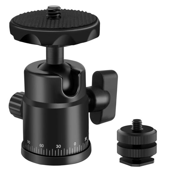 Picture of Universal 1/4" Swivel Mini Ball Head Screw Tripod Mount with Hot Shoe Mount, EszkozTA 360° Panoramic Rotating Mount Base Adapter for DSLR Cameras HTC Vive Tripods Monopods Light Stand