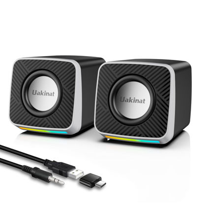Picture of Uakinat PC Speakers 2"-3W Carbon Fiber Computer Speaker for Desktop or Laptop PC,USB C/USB-Powered,Crystal Clear Sound,Rich Bass,Loud Volume,Direct Control,Plug-N-Play,Black-Silver