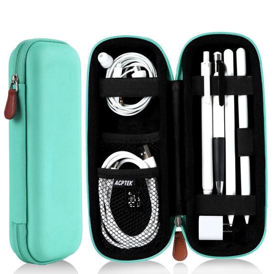 Picture of AGPTEK Case Holder for Apple Pencil, Slim PU Leather Carrying Case Pouch Cover Compatible with Apple Pen Accessories, USB Cable, Earphone, Samsung Stylus iPad Pro Pen/Pencil, Recording Pen, Green