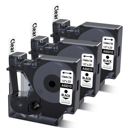 Picture of Compatible DYMO D1 Label Tape Black on Clear Replace for DYMO Label Maker Refills 45010 S0720500, 1/2Inch x 23Ft for Dymo LabelManager 160 210D 280 360D Label Maker, 3-Pack