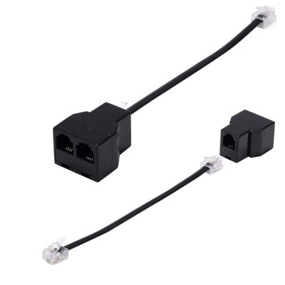 Picture of Ubramac Phone Line Splitter, Telephone Splitter,with RJ11 6P4C Plugs,Suitable for Telephone,Fax Machine,Biacke 2-Pack