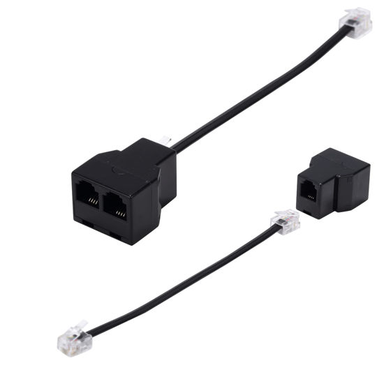 Picture of Ubramac Phone Line Splitter, Telephone Splitter,with RJ11 6P4C Plugs,Suitable for Telephone,Fax Machine,Biacke 2-Pack