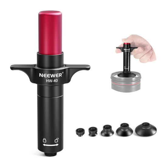 Picture of NEEWER 6 in 1 Lens Sucker Kit, Camera Lens Repair Tool IC Pick Up Vacuum Lens Suction Pen with 5 Interchangeable Suction Cups & Cleaning Cloth for Lens Repair and Cleaning, HW-40