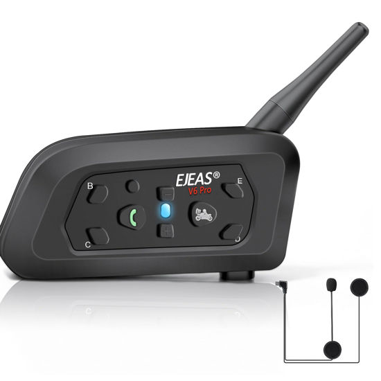 Picture of EJEAS Motorcycle Helmet Bluetooth Headset V6 Pro, 2-Way 1200M Motorbike Helmet Intercom Communication System for Ski/ATV/Dirt Motorbike/Off Road for Full-face Helmet Flip-up Helmets (1 Pack)