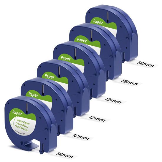 Picture of 6 Pack Label Maker Tape Replacement for Dymo LetraTag Refills Paper White 1/2" x 13' Dymo Label Maker Refills Tape 12mm, Compatible with Dymo LetraTag 100H Plus LT-100T and LT-200B