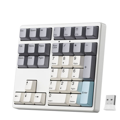 Picture of Kisnt Wireless Number Pad, 34 Key 2.4GHz Rechargeable Mechanical Numpad,Gateron Red Switches Hot Swappable Numeric Keypad with PBT Keycaps for Laptop, Mac, PC Desktop
