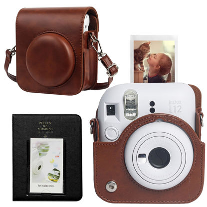 Picture of CAIYOULE Protective Camera Case for Instax Mini 12 Instant Camera Fuji Mini 12 Case PU Leather Carrying Bag with Adjustable Shoulder Strap & 64 Pockets Photo Album - Brown
