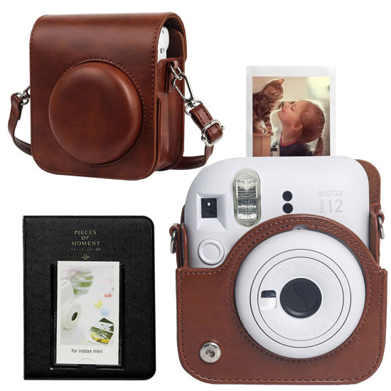 Picture of CAIYOULE Protective Camera Case for Instax Mini 12 Instant Camera Fuji Mini 12 Case PU Leather Carrying Bag with Adjustable Shoulder Strap & 64 Pockets Photo Album - Brown