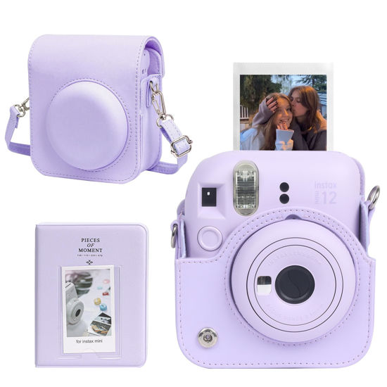 Picture of CAIYOULE Mini 12 Case Purple for Fuji Instax Mini 12 Camera Case PU Leather Carrying Bag with 64 Pocket Mini Photo Album，No Camera，Lilac Purple