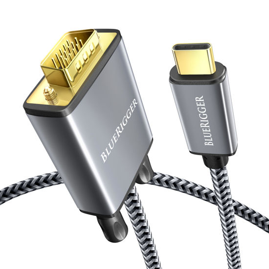 Picture of BlueRigger USB C to VGA Cable - (6FT, Type C to VGA, 1080p Display Cable, Male to Male, USB 3.1 Thunderbolt 3/4) - USB-C to VGA Compatible with Laptop, Phone, Tablet, HDTV, Monitor, Projector