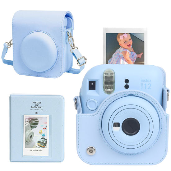 Picture of CAIYOULE Mini 12 Case Blue, Protective Case for Fujifilm Instax Mini 12 Camera, PU Leather Carrying Bag with 64 Pockets Instant Mini Photo Album - Pastel Blue