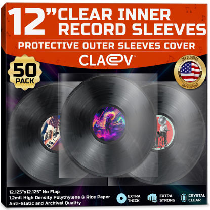 Picture of Claev 50 Anti Static Inner Record Sleeves for Vinyl LP Records (12 inch, Square, Translucent), Album Record Protective Plastic Covers for Storage