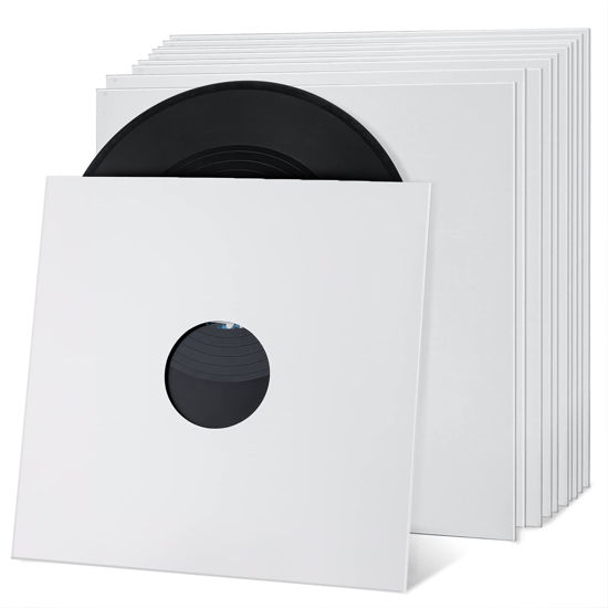 Picture of Facmogu 10PCS 12in Vinyl Record Jackets,Thickened 350gsm Cardboard Record Sleeves LP Jacket Covers, LP Vinyl Cover Album Jackets, Acid Free Archival Album Sleeves for 33 RPM Collection Storage - White