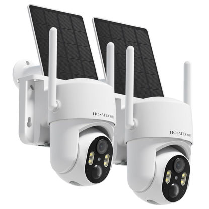 Picture of Outdoor Security Camera Wireless, 360° PTZ Remote Wireless Cameras for Home Security Solar Powered, 2K Solar Security Camera with Spotlight Color Night Vision, PIR Sensor, 2-Way Audio, 2 Pack