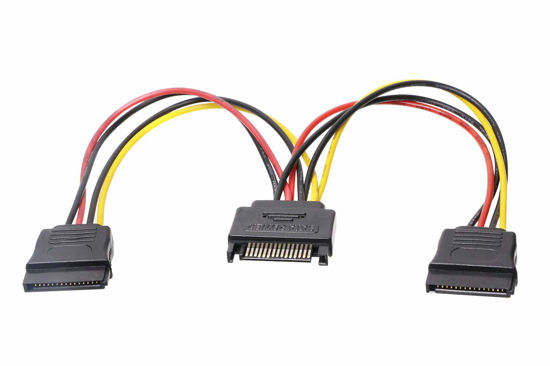 Picture of Mini Skater 7.87 Inch Length SATA Power Cable 15-Pin Male to 2 x 15-Pin Female Power Extension SATA Y Splitter Cable Adapter Line for Chassis and Hard Drive Power,1Pcs