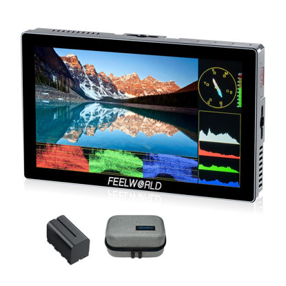 Picture of FEELWORLD P6X 5.5 inch 1000nit Aluminium Camera Field DSLR Monitor with F750 4400mAh Battery and Bag Touchscreen High Brightness Portable Waveform HDR 4K HDMI Input and Output 3D LUT Out Weight 249g