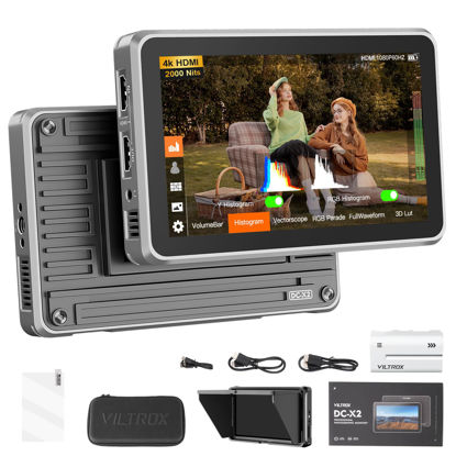 Picture of VILTROX DC-X2 6 inch Touchscreen Camera Field Monitor 4K HDMI Video Monitor with Sunshade Hood/Battery 2000nits 160°Wide View Angle 1920X1080 3D LUT Peaking Focus Assist Monitor