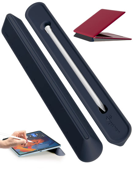Picture of ergounion 3 in 1 Silicone Laptop Stand for Desk - Keyboard Riser for Ergonomic Typing/Reading, Portable Laptop Cooling Stand, 9"/24cm Measurable Pencil Case Holder - Oval Base, Midnight