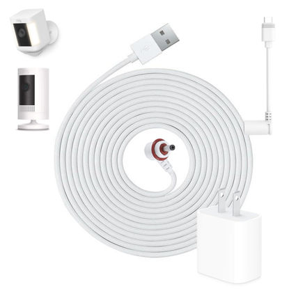 Picture of OuOudoit Power Adapter for Ring Stick Up Cam 2nd/3rd Gen, Stick up Pro, Ring Spotlight Plus/Pro Cam Battery/Plug in, Ring Barrel Plug and TypeC Plug, 9.8ft Charger Cord