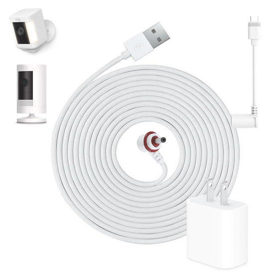 Picture of OuOudoit Power Adapter for Ring Stick Up Cam 2nd/3rd Gen, Stick up Pro, Ring Spotlight Plus/Pro Cam Battery/Plug in, Ring Barrel Plug and TypeC Plug, 9.8ft Charger Cord