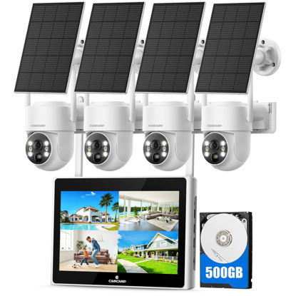 Picture of CAMCAMP Solar Security Cameras Wireless Outdoor with 10" Monitor, 10CH NVR 2K Solar Home Security Camera System with 360° Color Night Vision,2-Way Audio,500GB Local Storage,No Monthly Fee,No Need WiFi