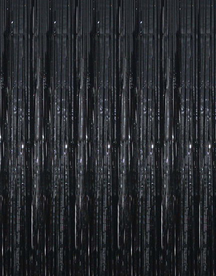 Picture of GOER 6.4 ft x 9.8 ft Metallic Tinsel Foil Fringe Curtains,Pack of 2 Party Streamer Backdrop for Birthday,Graduation Decorations and New Year Eve (Black)