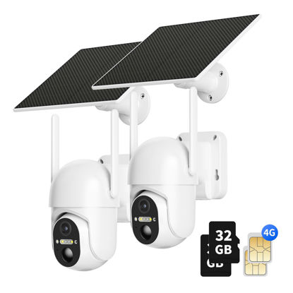 Picture of Ebitcam 4G LTE Cellular Security Cameras Include SD&SIM Card, Solar Powered Camera No WiFi Needed, 2K Live Video, 360° View, Color Night Vision, Motion&Siren Alert, Remote Access&Playback via Phone