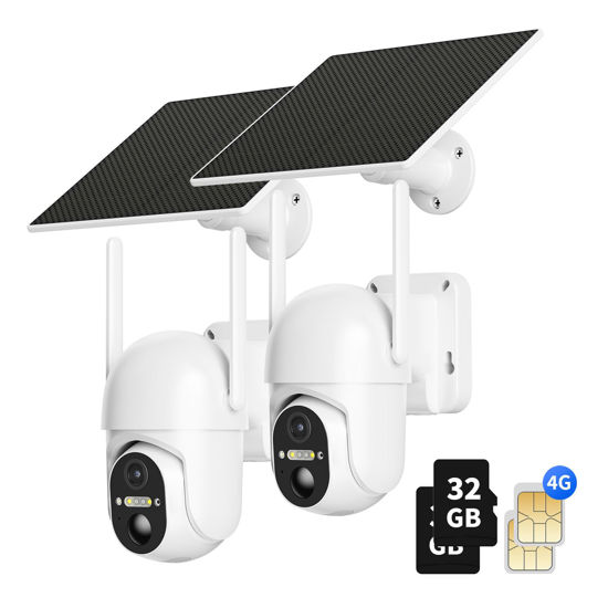 Picture of Ebitcam 4G LTE Cellular Security Cameras Include SD&SIM Card, Solar Powered Camera No WiFi Needed, 2K Live Video, 360° View, Color Night Vision, Motion&Siren Alert, Remote Access&Playback via Phone