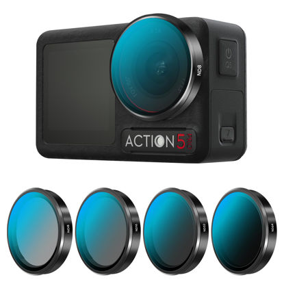 Picture of REYGEAK ND Filter Set for DJI Osmo Action 5 Pro/4/3, 4 Pack ND8 ND16 ND32 ND64 Multicoated HD Optical Glass,Neutral Density Polarizing Lens Filters for DJI Action Filter Accessories