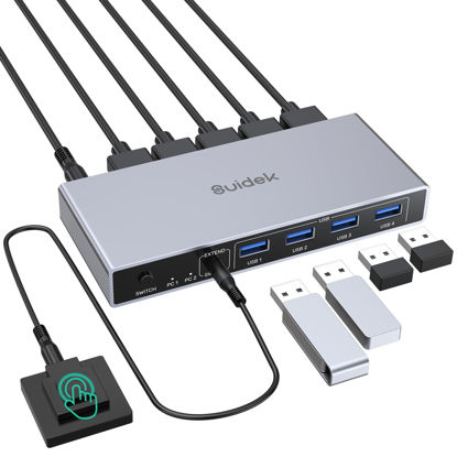 Picture of SUIDEK HDMI KVM Switch 1 Monitor 2 Computers, 4K@60Hz USB 3.0 KVM Switcher with 4 USB Ports for 2 Computers Share Keyboard Mouse Printer, Include Desktop Controller, 2 USB Cables and Power Adapter