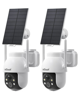 Picture of ieGeek Solar Security Cameras Wireless Outdoor, 2K WiFi Camera for Home Security System, Battery Powered Surveillance Cam with 360°PTZ Color Night Vision, PIR Motion Sensor, Works with Alexa (2 Pack)