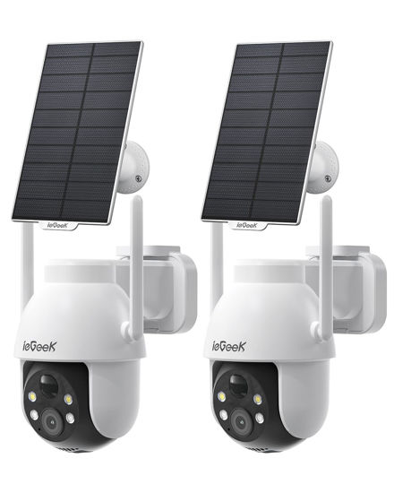 Picture of ieGeek Solar Security Cameras Wireless Outdoor, 2K WiFi Camera for Home Security System, Battery Powered Surveillance Cam with 360°PTZ Color Night Vision, PIR Motion Sensor, Works with Alexa (2 Pack)