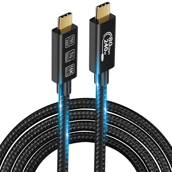 Picture of USB4 Cable, with Thunderbolt 5 Cable, 240 W Charging Cable, 80 Gbps Data Cable, gen4 cable,16K@60Hz 4K120Hz HDR, USB C to USB C Cable, for Hub, Dock, M2, M3, SSD, Laptops, Monitor (TB5 80G 240W 1.5M)
