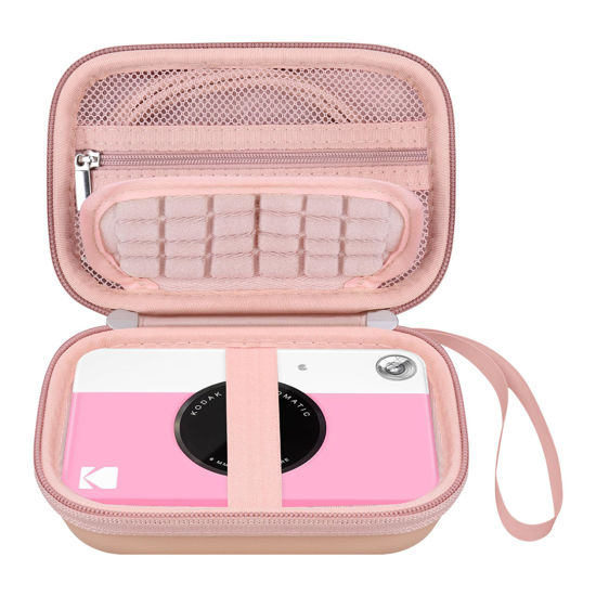 Picture of Elonbo Carrying Case for KODAK Printomatic Full-Color Instant Print Digital Camera, Portable Bluetooth Photo Printer Storage Holder Bag, Mesh Bag Fits Photo Paper SD Card USB Cable, Rose Gold+Gold
