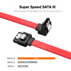 Picture of CableCreation SATA III Cable,8-Inch/0.6FT SATA III 6.0 Gbps 7pin Female to Downward Right Angle + Straight Female Data Cable with Locking Latch, Support for 2.5'' SSD,3.5''HDD Drive, Red