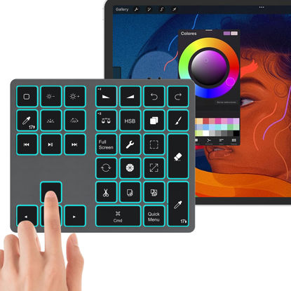 Picture of Doohoeek Updated Backlit Bluetooth Keypad for iPad Procreate Compatible with iOS17 or Later, Rechargeable Keyboard for Procreate and Drawing Shortcuts for iPad and Graphic Tablets, Grey