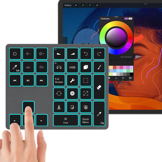 Picture of Doohoeek Updated Backlit Bluetooth Keypad for iPad Procreate Compatible with iOS17 or Later, Rechargeable Keyboard for Procreate and Drawing Shortcuts for iPad and Graphic Tablets, Grey