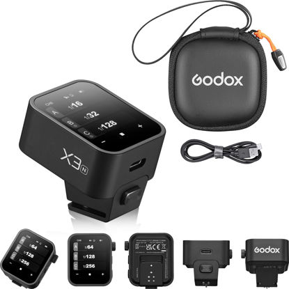 Picture of Godox X3 X3N Flash Trigger for Nikon, Touchscreen interface & local controls, Built-in Type-C Charging Battrery TTL HSS 2.4G Wireless Speedlite Trigger kit with Storage Bag for indoor outdoor shooting