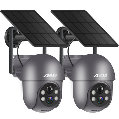 Picture of ANRAN 3MP Security Camera Wireless Outdoor, 2K Solar Outdoor Camera with 360° View, Smart Siren, Spotlights, Color Night Vision, PIR Human Detection, Pan Tilt Control, 2-Way Talk, Q01 Grey 2 Packs
